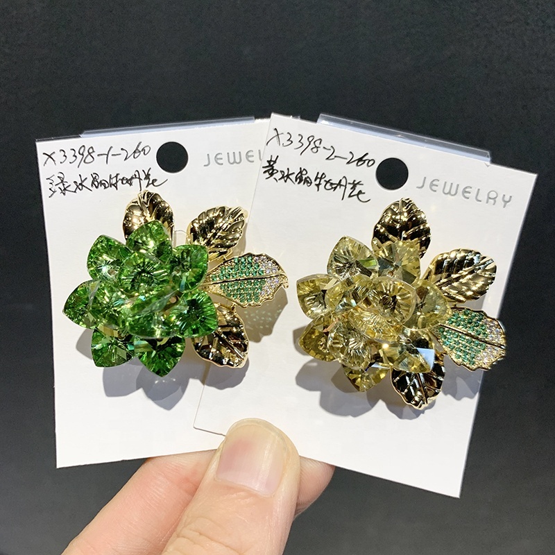 XILIANGFEIZI Clearance Sale Personality Coat Corsage Copper Zircon Austrian Crystal Camellia Brooch For Women