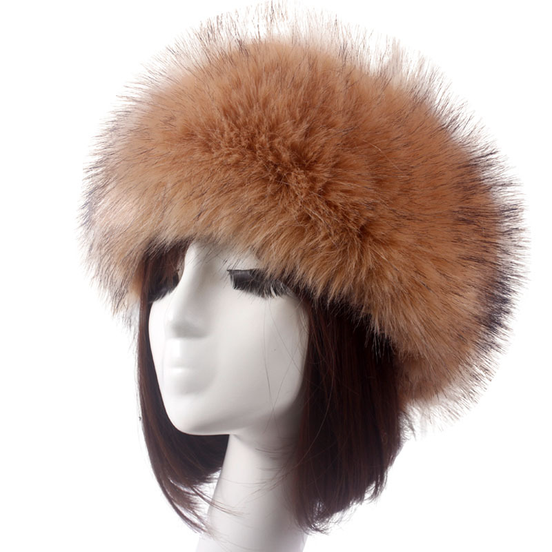 Outdoor warm ears ski cap with girl's winter fluffy faux fur head wear