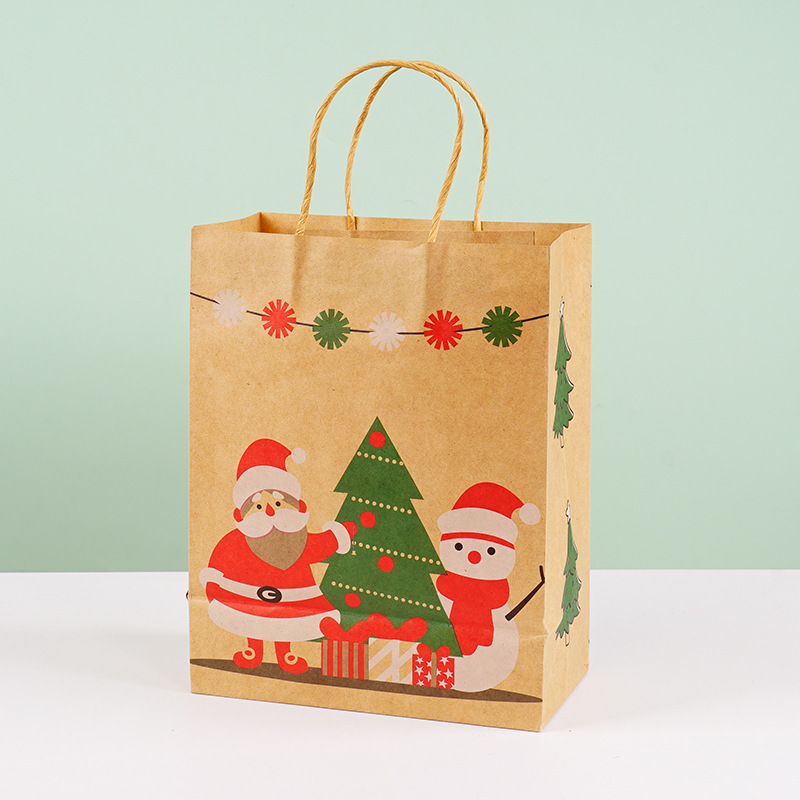 Reusable Christmas Kraft Paper Bags with Handles Gift Bags Suitable for Holiday
