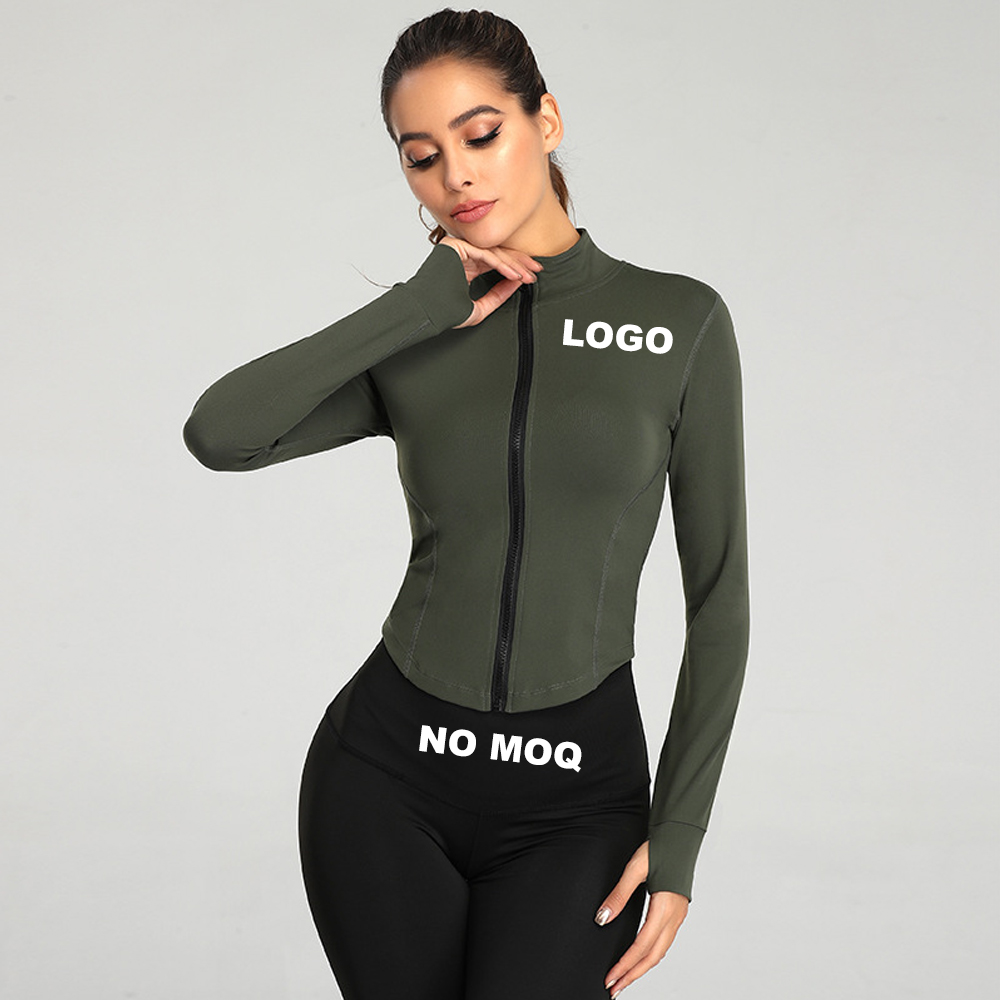 Activewear изготовленные на заказ женские туфли из дышащего материала спортивная куртка Slim Fit толстовка с полноразмерной молнией, Йога Спортивная куртка с вырезом для большого пальца