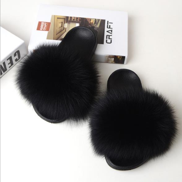 Hot sale Cheap Wholesale Big Raccoon Faux Mink Fur Slides for Women