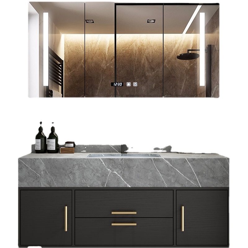High End Design Bathroom Furniture Bathroom Vanity Plywood Bathroom Cabinet with Slab Basin
