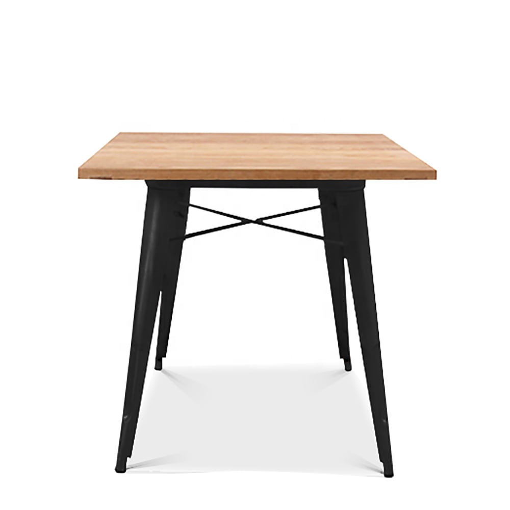 Mesa Tolixs Cubierta De Madera Mate Industrial Style Durable Metal Dining Table With Wooden Top