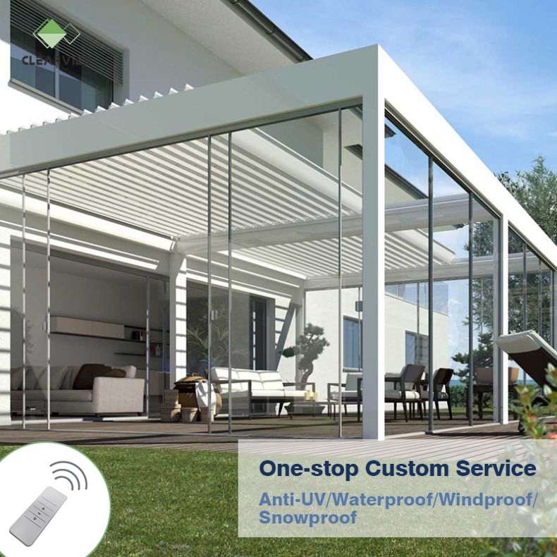 CLEARVIEW Motorized Aluminum Louver Sunroof Patio Deck Outdoor Waterproof Louvered Roof Pergola