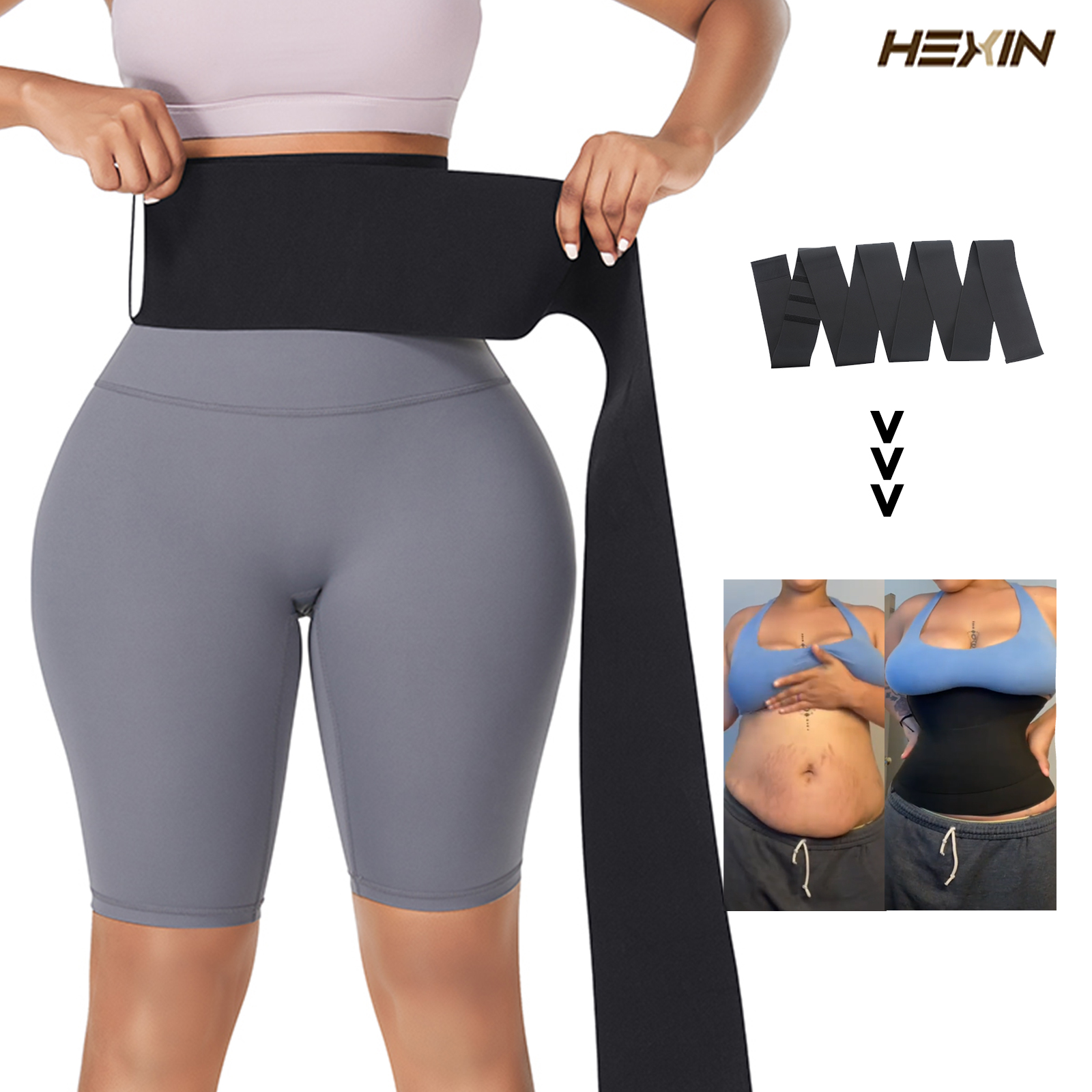 HEXIN Custom Service Solid Color Tummy Wrap Waist Trainer Belt High Elasticity Belly Waist Wrap Waist Trainer