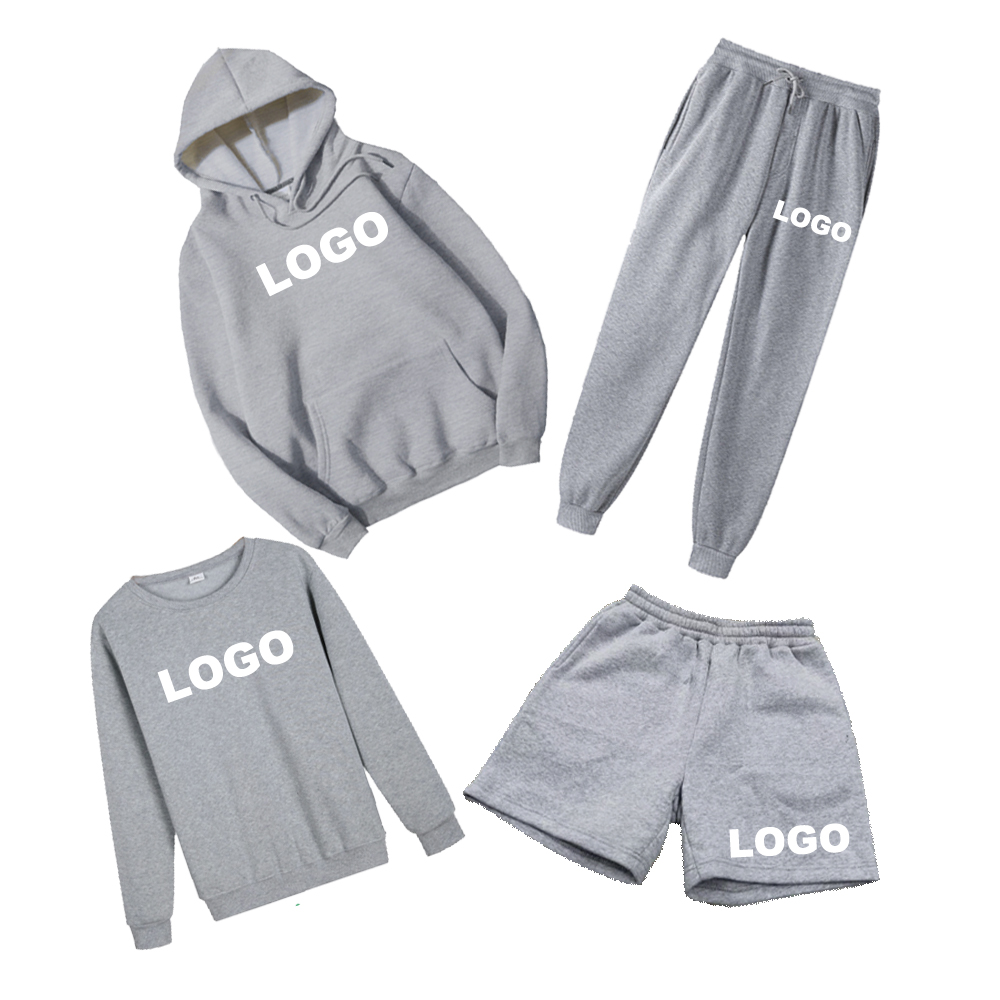 Wholesale OEM High Quality Custom Logo Two Piece Suits Solid Color Plain Tracksuit Hoodie Men Sweatsuit Sets/