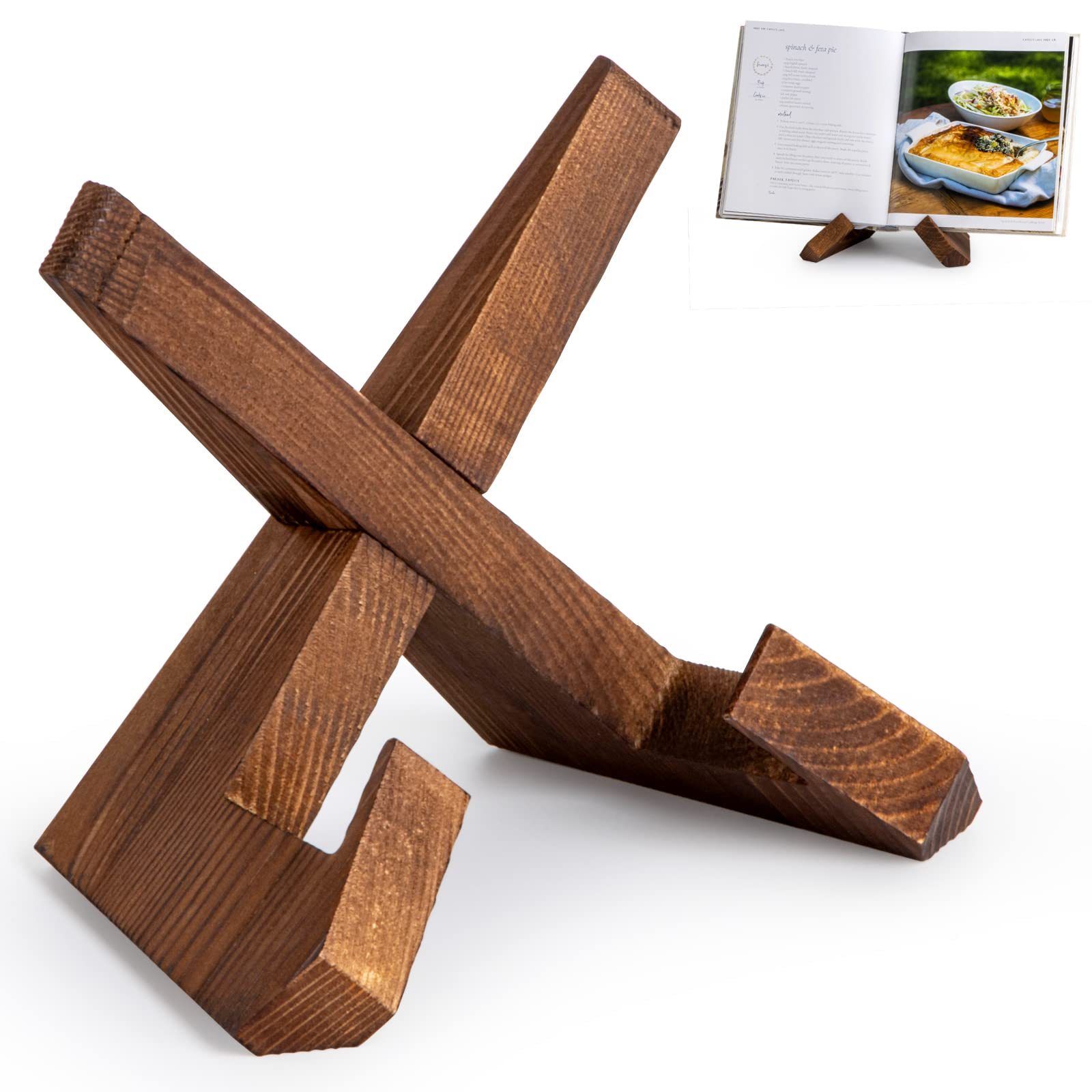 Multifunctional Wooden Cookbook Stand Kitchen Counter Display Rack & Storage Holder for Recipe Book & Decor