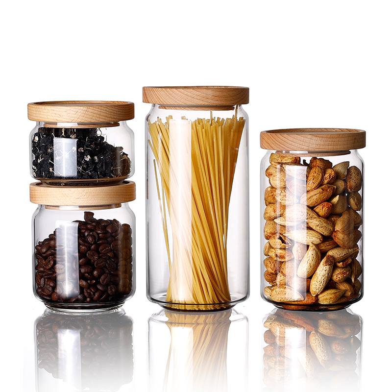 Wholesale high quality borosilicate glass food storage jar round glass jars with lids