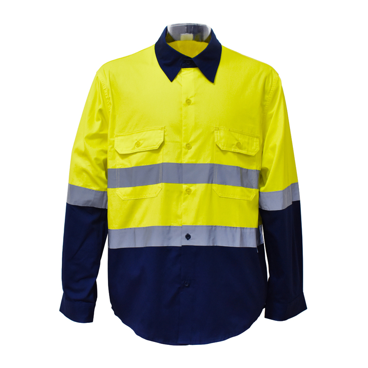 100% хлопковая футболка с длинными рукавами с Hi Vis футболка защитная одежда лента светоотражающая желтая рубашка и рабочая одежда для мальчиков и девочек