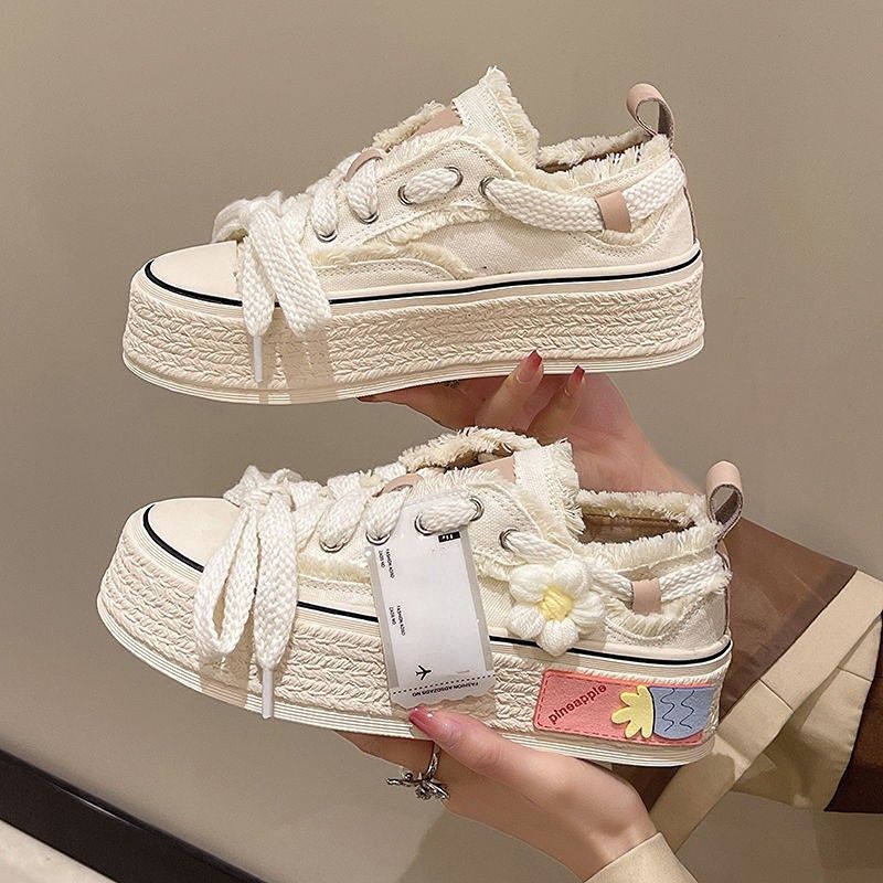 Floral Chaussures Femme Tendance Korean Canvas Casual Shoes Women's Vulcanized Platform Sneakers