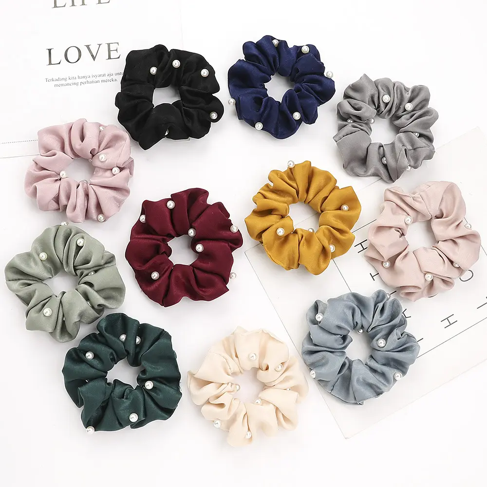 LUOXIN Wholesale Women hair accessories ties popular Velvet hair scrunchy with pearl