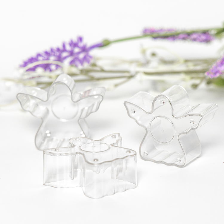 Clear plastic material angel shape tea light cup candle container