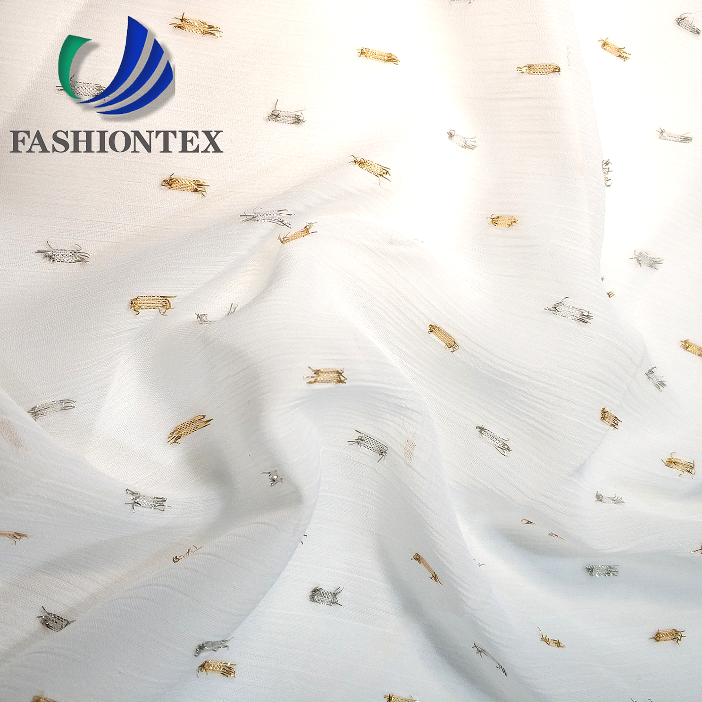 Fashiontex 75D золотисто-серебристая люрексная короткая полоска из крепированного шифона 100% полиэстер yoryu люрексная ткань