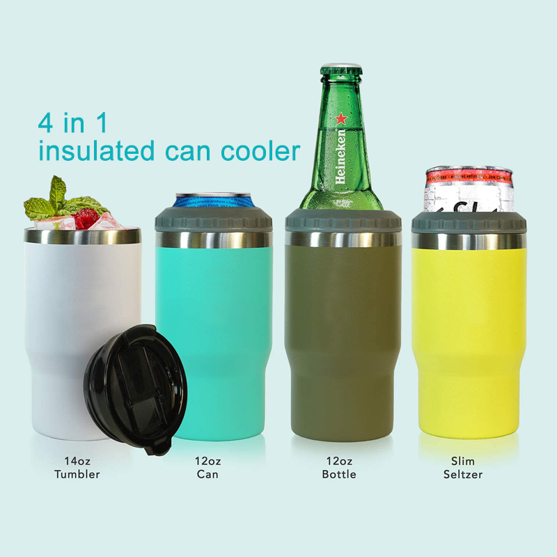 Custom 14oz нержавеющая сталь 4 в 1 может охладить стакан с двойной стенкой кружка Изолированная тонкая банка кулер мульти нержавеющая пивная кулер