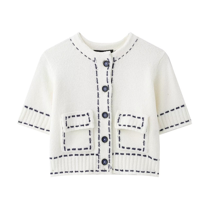 ZATRHMBM Spring women's knitted sweater 2025 new fashion round neck cardigan sweater short elegant women's clothing