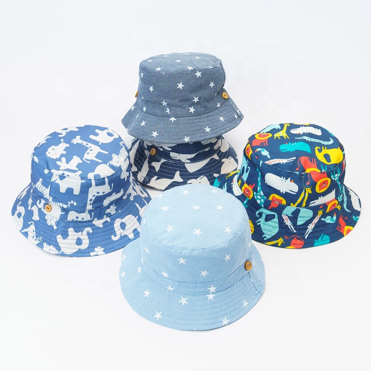 Unisex Summer 100%cotton Custom Logo Printed Baby Bucket Hats