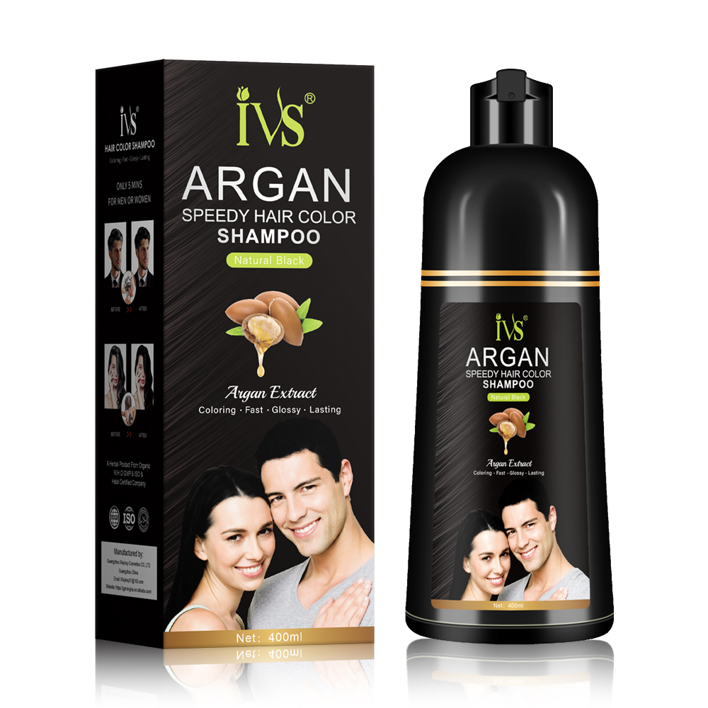 IVS 400ml Professional Permanent Henna Halal Argan Oil Natural Black Hair Dye Hair Color Shampoo For Men And Women
