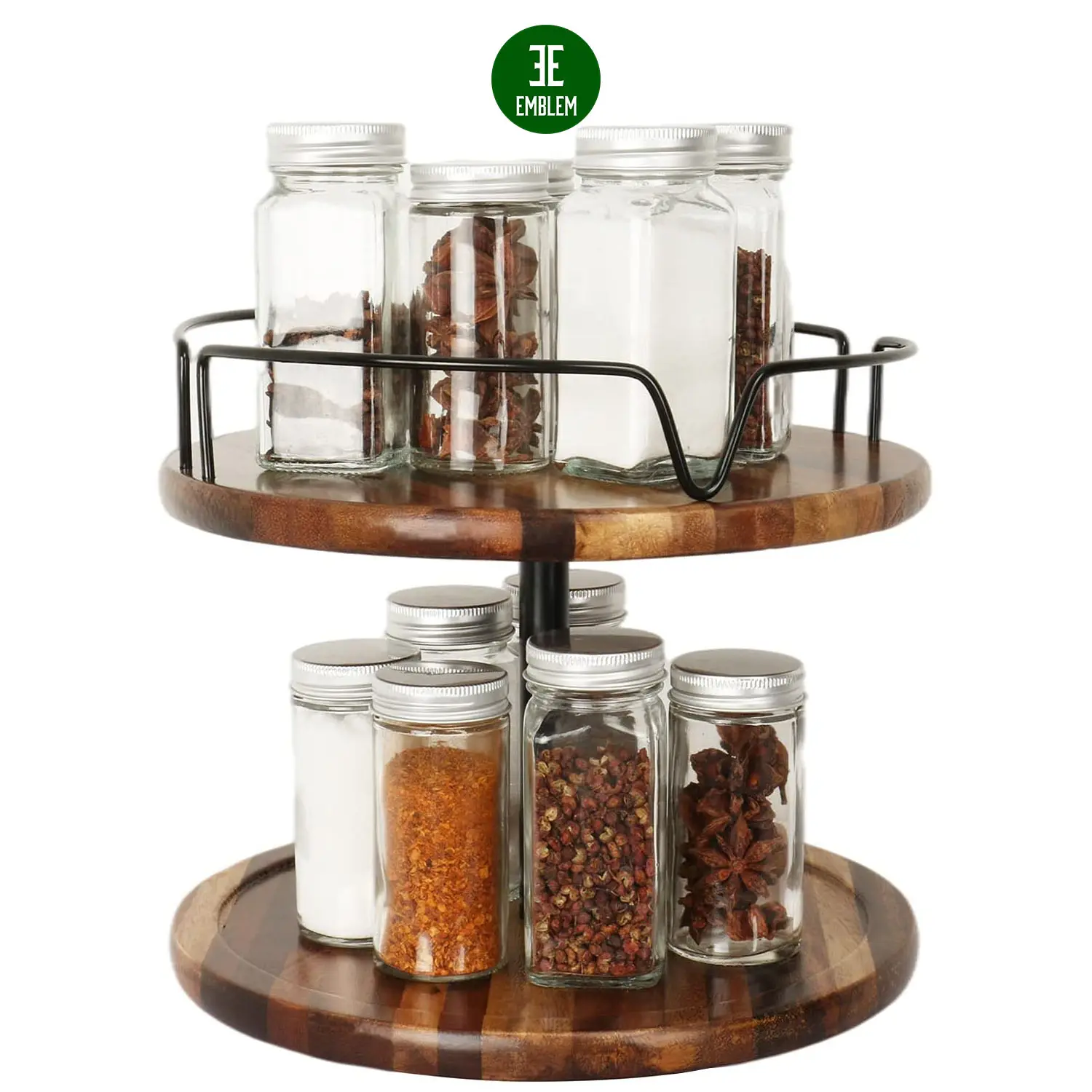 Lazy Susan Turntable 10inch Spinning Spice Rack Holder Wooden Rotating Spice Rack Spice Rack Rotating Walnut 10" 2 Tier