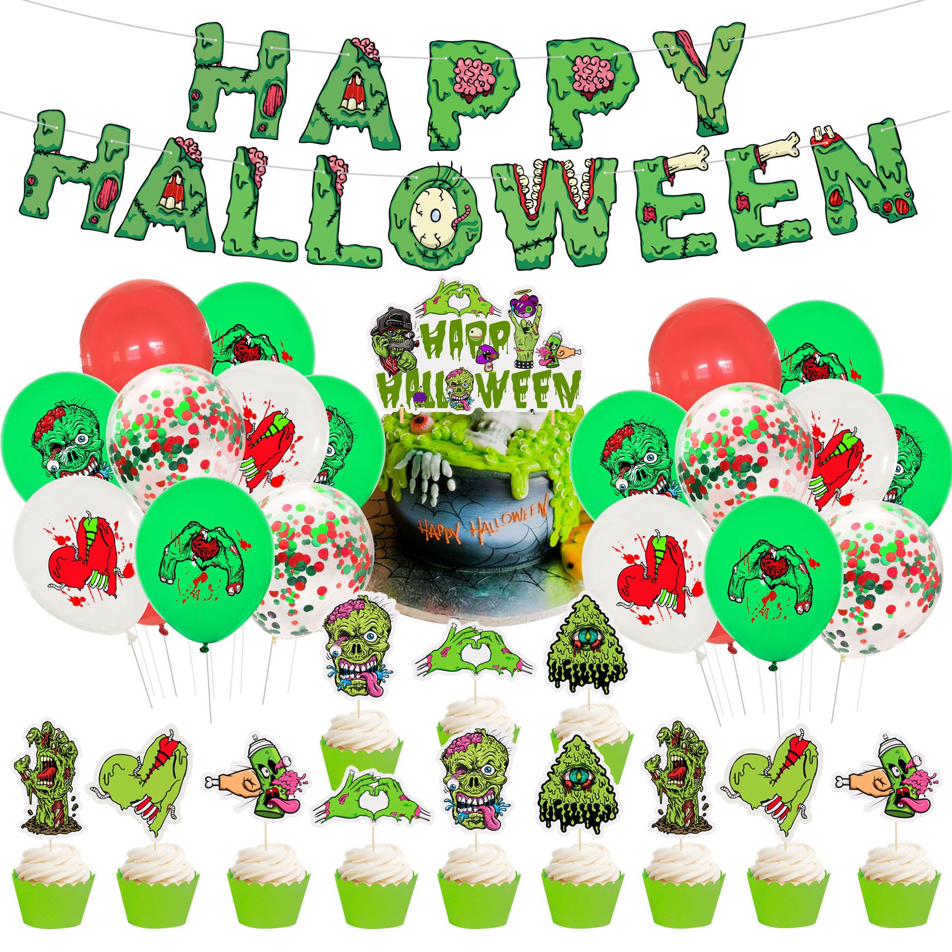 10 Pack Halloween Haunted House Bar Bloody Horror Party Decoration Decoration Zombie Heart Balloon Banner Set