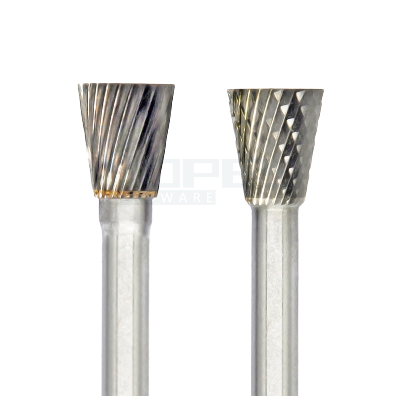 Type N inverted cone rotary file tungsten carbide burr with single double cut tooth 2.35 3 6mm shank chamfering cutter tools