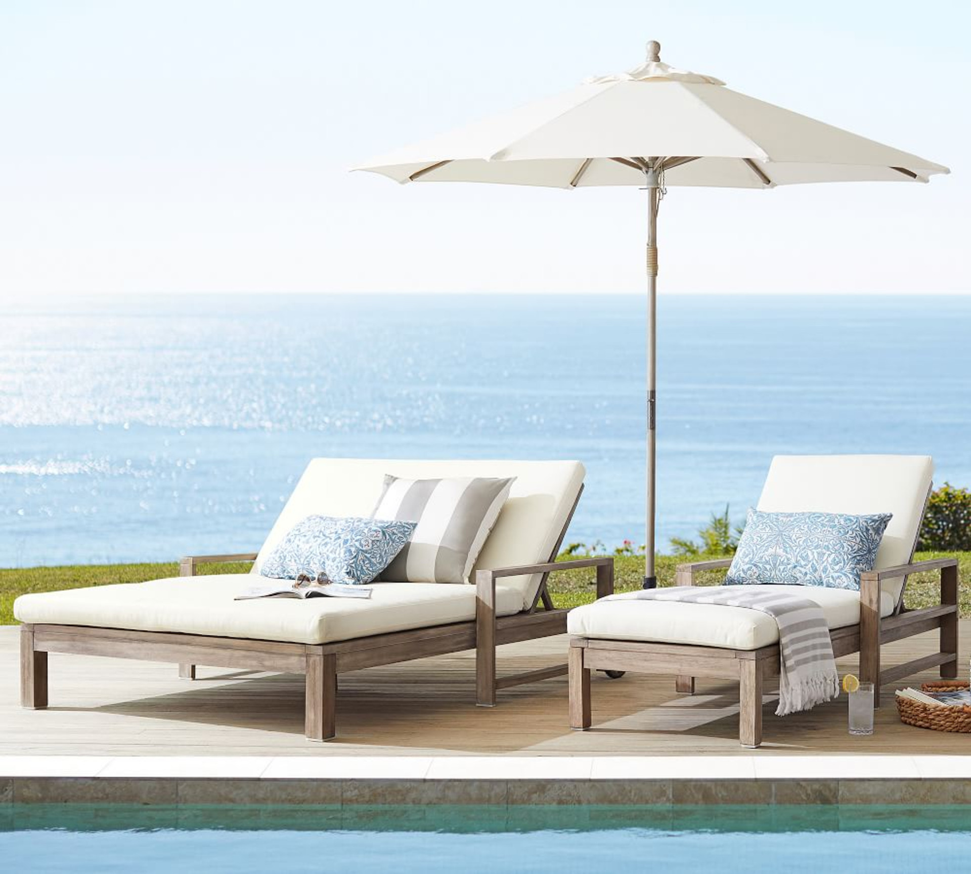 Wood outdoor furniture backrest adjustable wooden sunbed poolside chaise beach teak sun lounger