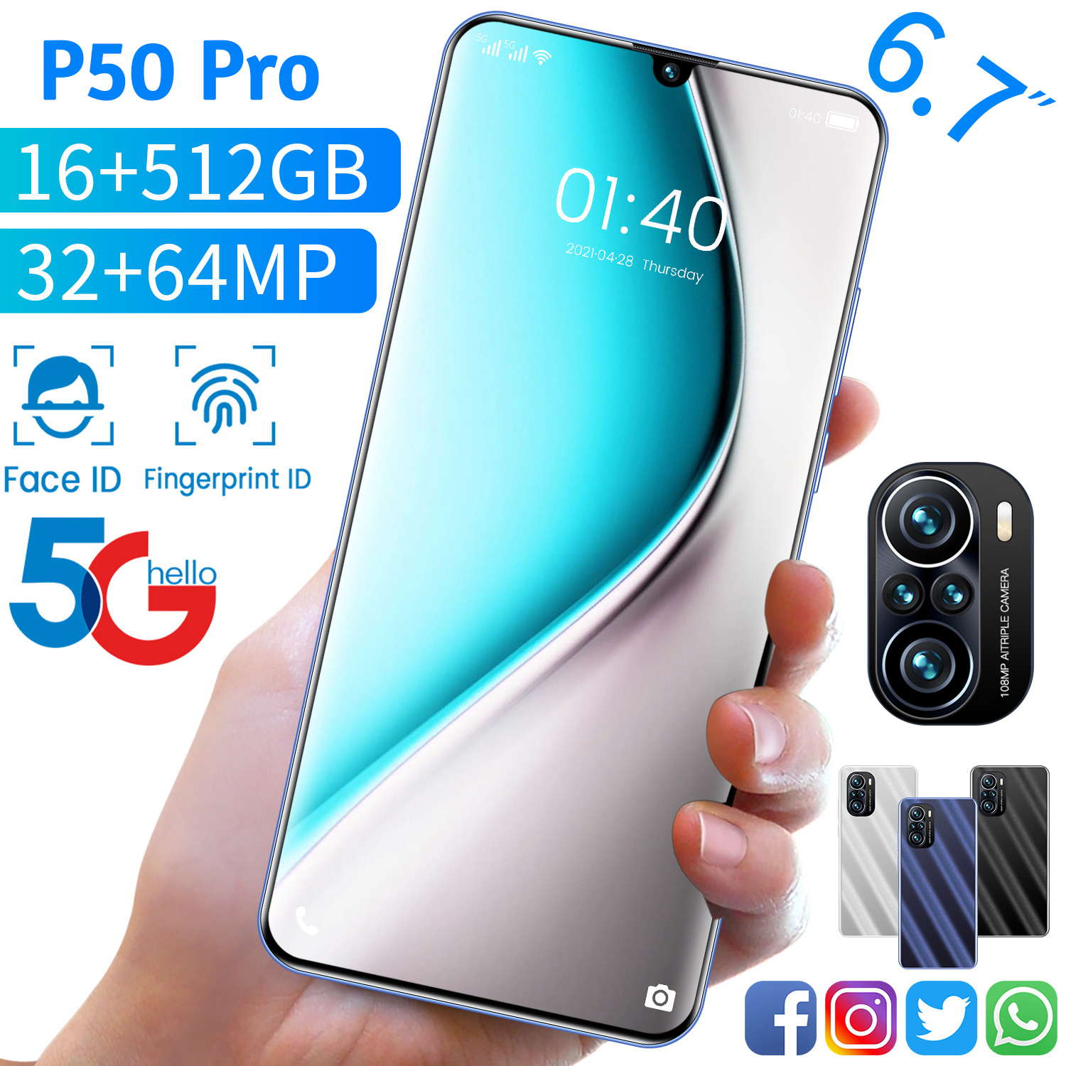 Смартфон P50 PRO на Android 6,7, экран 512 дюйма, 12 + 10,0 ГБ
