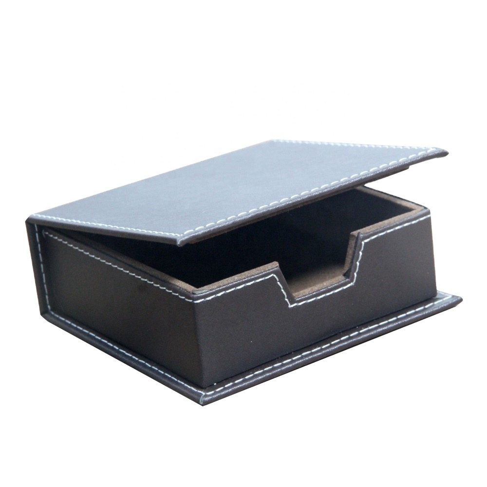 LG8111 Promotional Office Stationery PU Leather Memo Pad Holder With Lid / Protable Mini Sticky Notes Organizer
