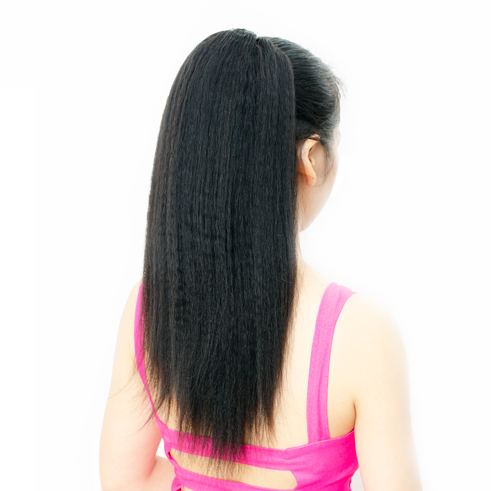 Natural Kinky Straight Indian Raw Virgin Human Hair Ponytail For Women