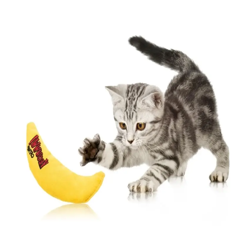 New Arrival Super Cute Banana Shape Fill Up Interactive Cat Plush Toys With Catnip