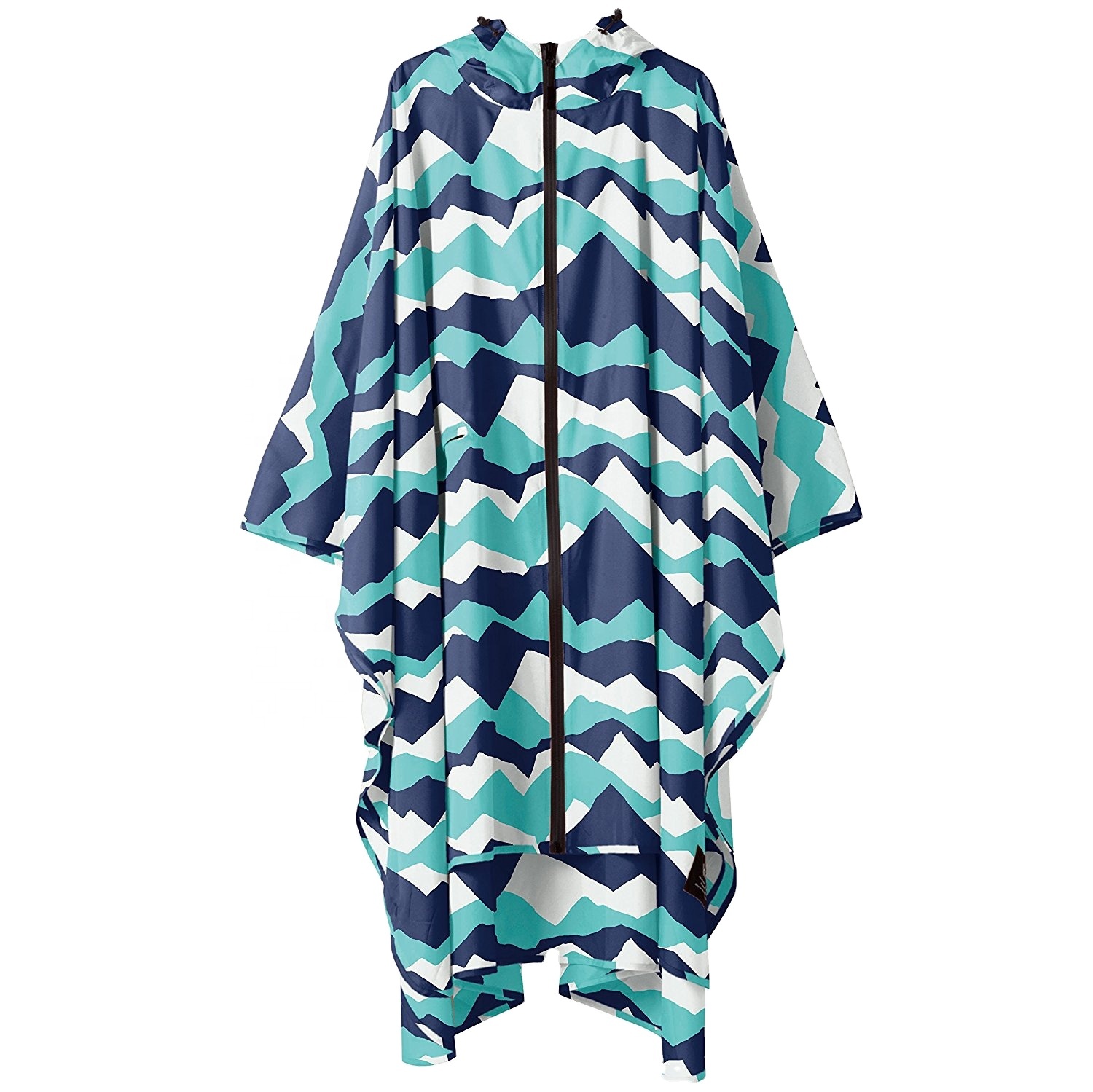 Women Rain Poncho Stylish Polyester Waterproof Raincoat Free Size with Hood Zipper Styles