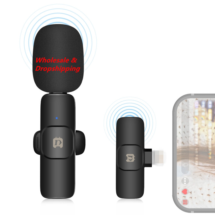 Оптовая продажа продуктов Puluz Plug-Play Автоматическая синхронизация мини беспроводной петличный микрофон для записи подкастов для iPhone