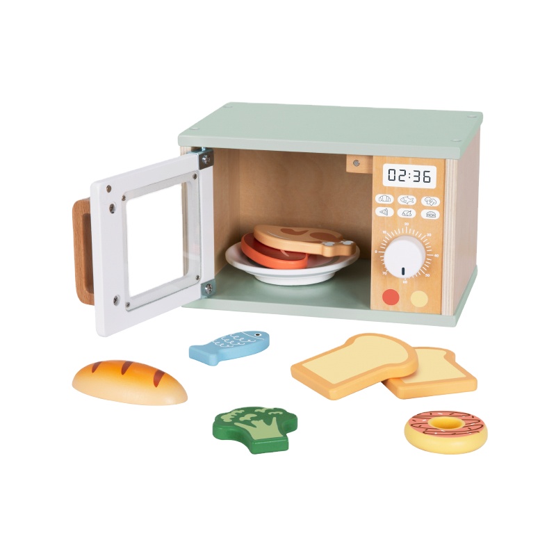 Wooden Simulation Microwave Oven Set Montessori Pretend Play Cooking Tools Early Educational Role Play Kitchen Toys