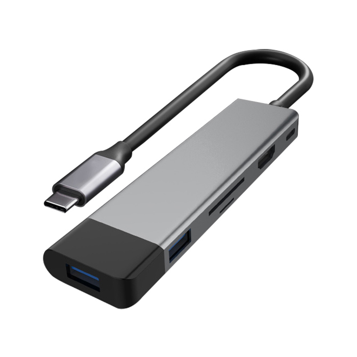 USB-концентратор 6 в 1, алюминиевый, с кардридером для TF-и SD-карт, USB 3,0
