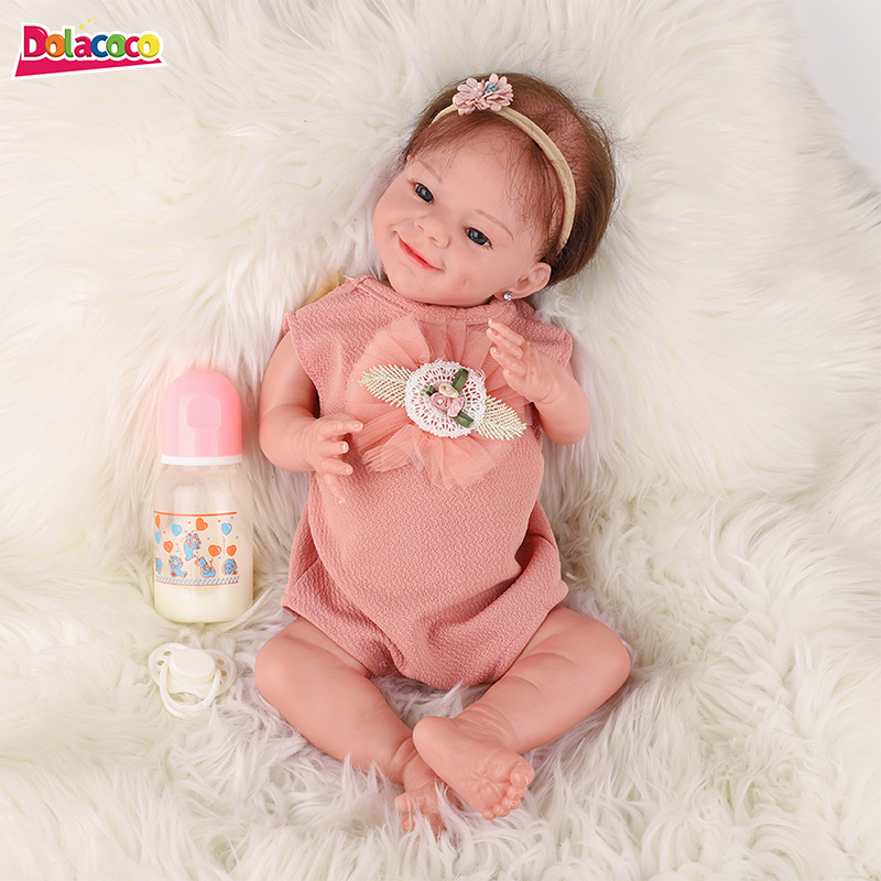 Dolacoco 20 дюймов полный силиконовые апреля Reborn Baby Doll из белой кожи и рисунком Смайла для куклы с тканью для детей, подарок на день рождения