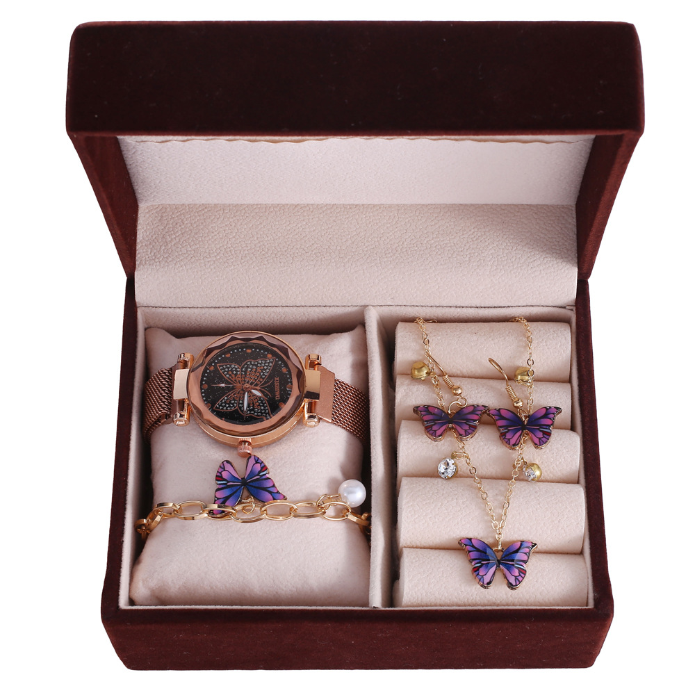 Fashion Butterfly set jewelry gift box Butterfly watch butterfly necklace bracelet eardrop 4pcs/set