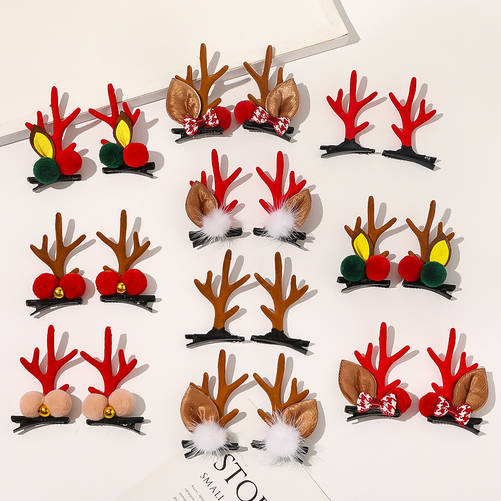 Christmas Hair Accessories Hairpin Cute Antlers Headwear Hair Clip Small Fresh Plush Ball Hair Clip