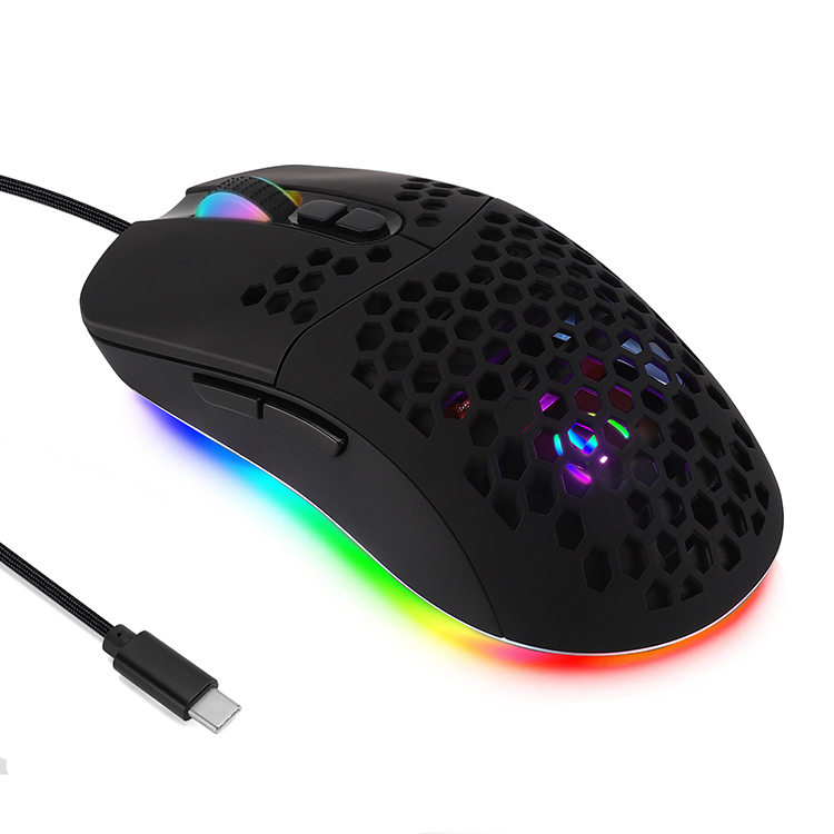 Лучшие продажи OEM Сверхлегкая USB C Тип C Проводная сотовая оболочка игровая мышь с 5 RGB Подсветкой