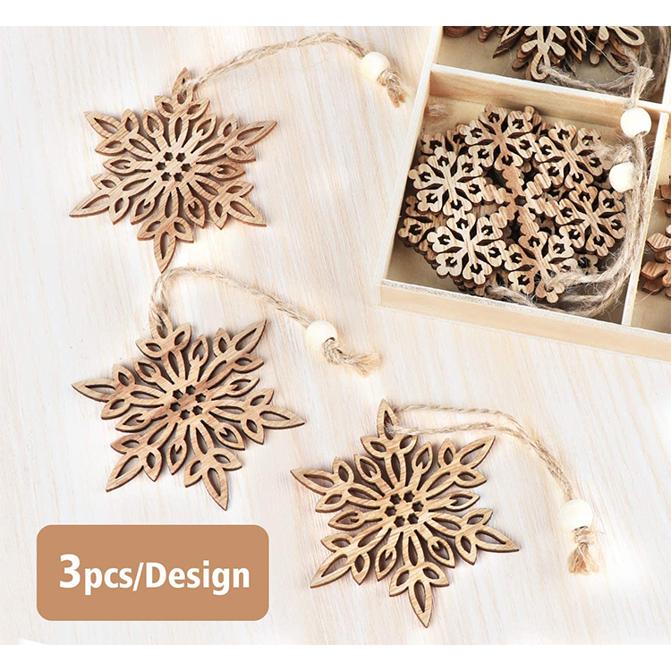 Best-selling wood color snowflake shape ornaments Christmas wooden decorations