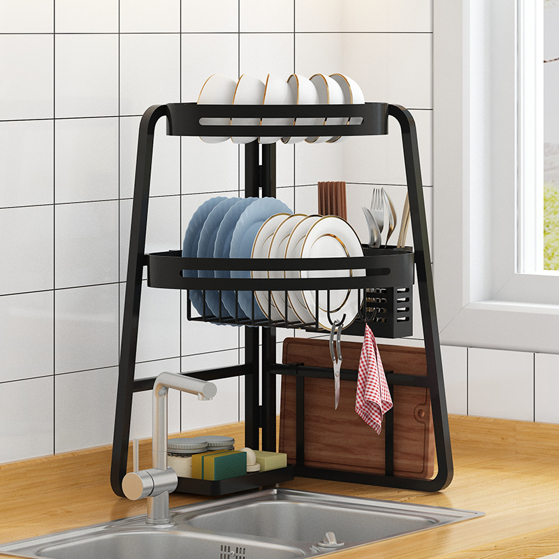 Wholesale black carbon steel folding triangle sink drain rack kitchen countertop drain finishing storage rack