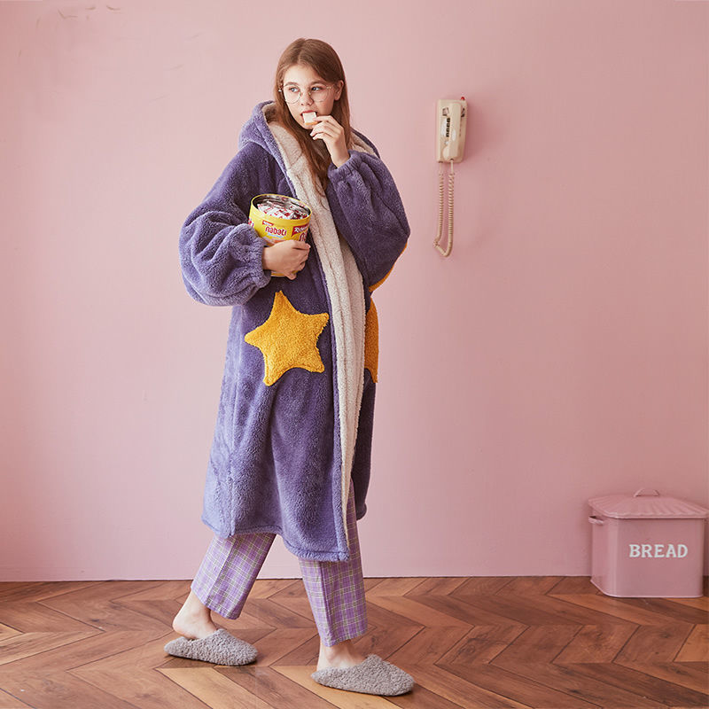 Nightgown with long sleeves for autumn/winter lovers and men with cotton flannel flannel reinforced home wear