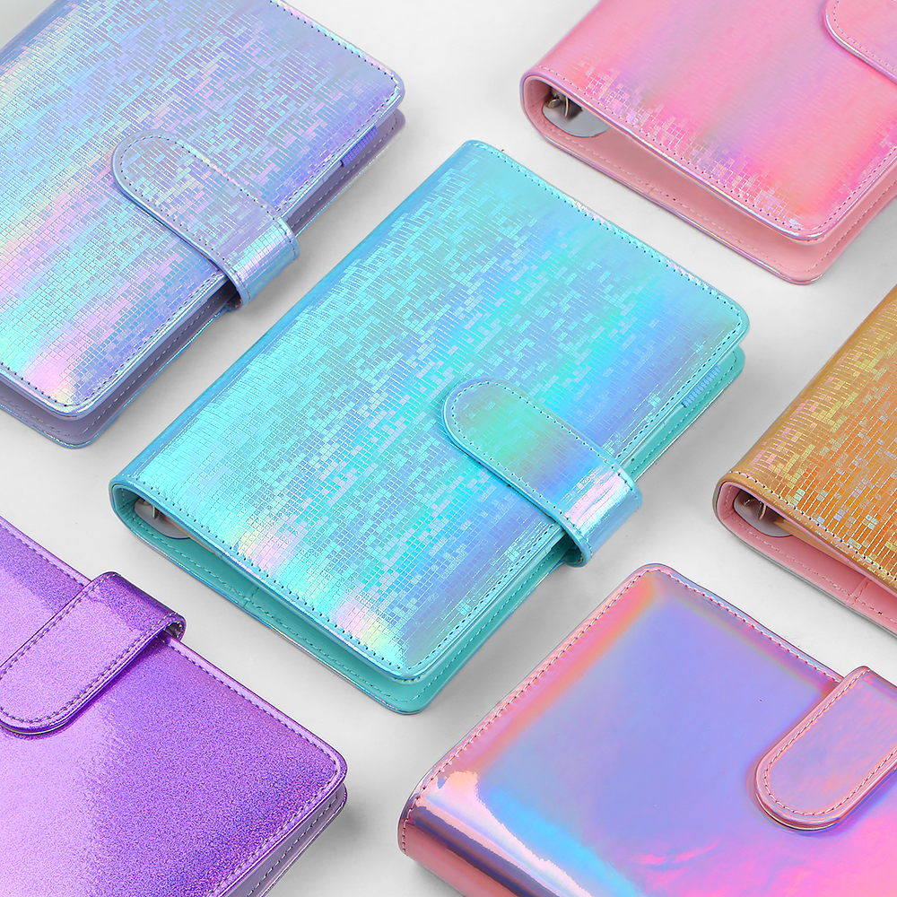 School Stationery Glitter Macaroon A6 PU Leather ring binder custom Agenda budget binder