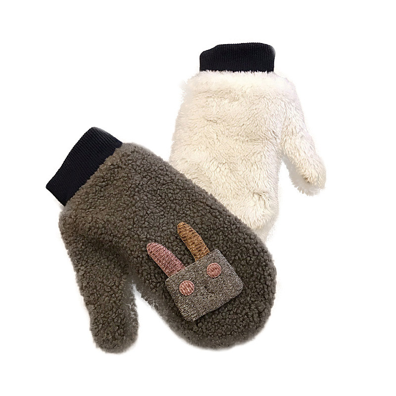 Soft plush mittens warm gloves cute rabbit logo winter gloves
