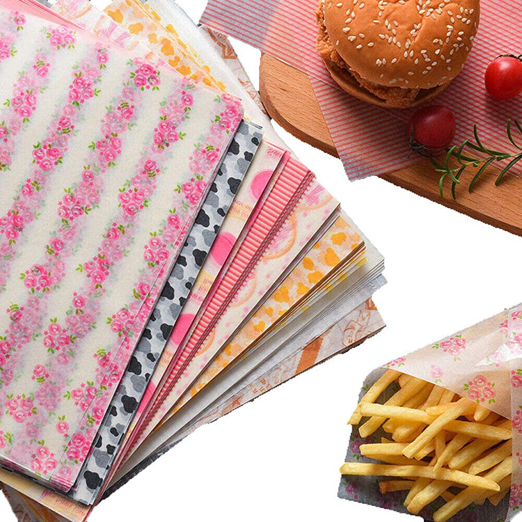 Custom Fast Food Packaging Hamburger Tissue Paper Food Grade Ink Printing Non Toxic Wax Food Wrapping Paper
