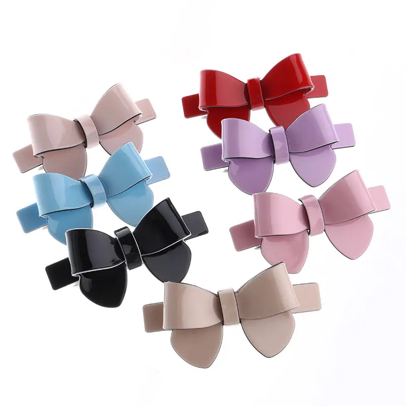 Factory direct sale 8cm high end bow knot ribbon solid acrylic color large korean barrettes clips accessories for women girls