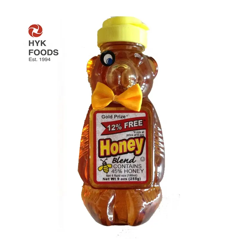 plastic 9oz bear bottle of honey blend syrup