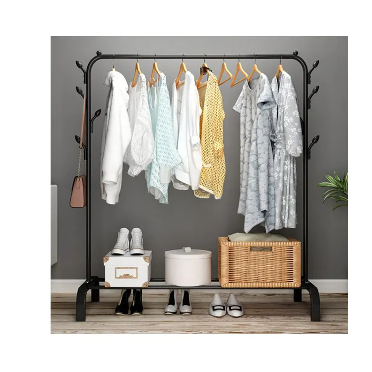 New Arrivals Clothes Drying Rack Metal Rail Heavy Duty Garment Coat Stand Rack with Shelf