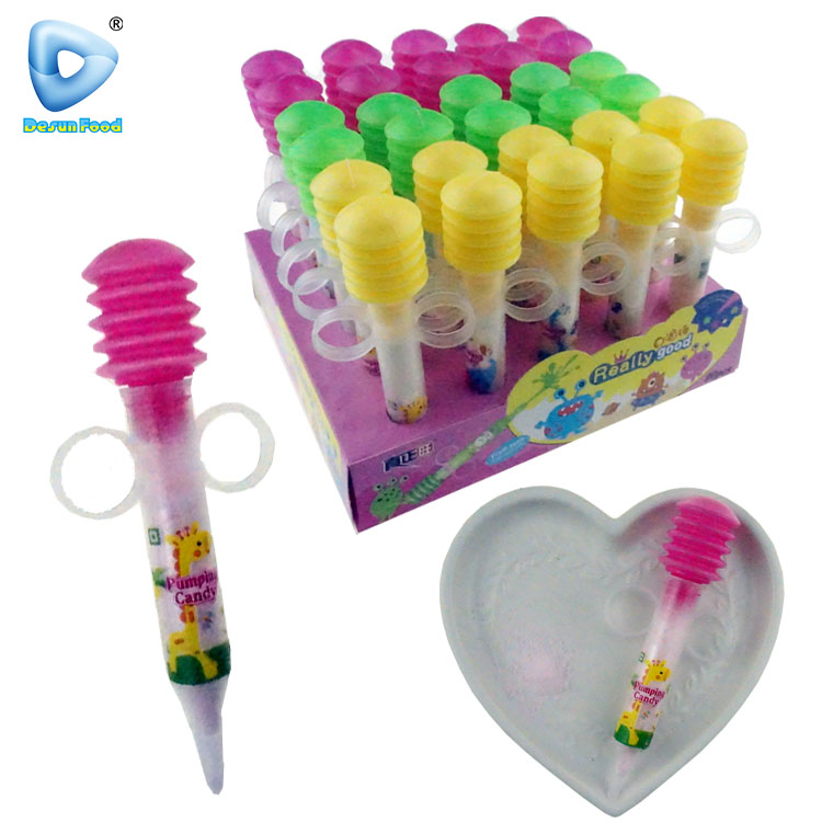 Pumping toy fruit flavour sour powder candy
