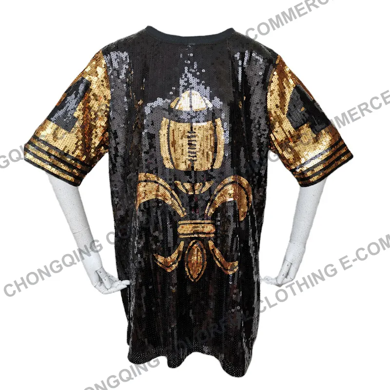 YIZHIQIU custom made 2XL New Orleans Black and Gold Saint sequin football jersey