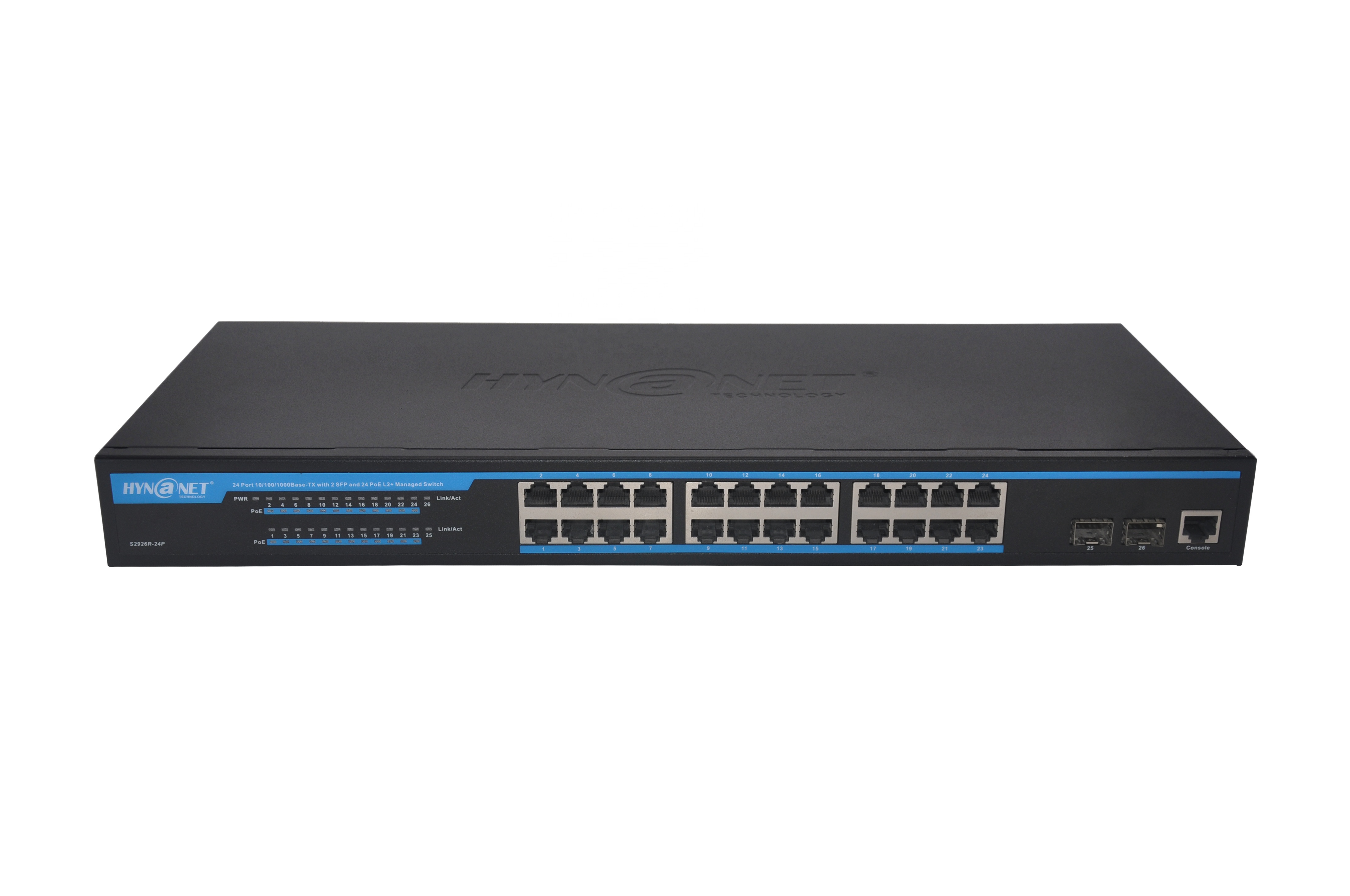 Полностью управляемый POE коммутатор L2 + с 24 гигабитными RJ45 + 2x1 ГБ SFP + 2 комбинированных порта