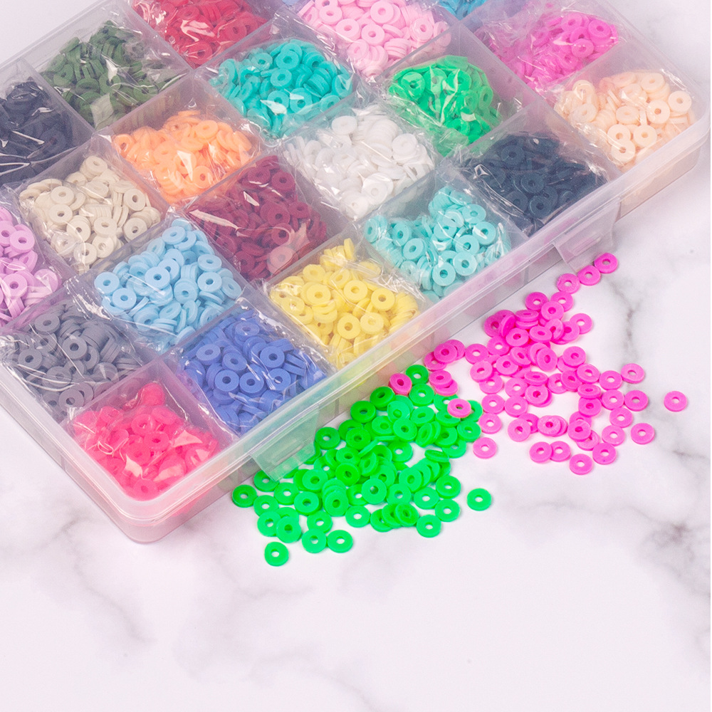 Handmade Jewelry Wholesale 24 Lattice Box Flat Round Polymer Clay Beads Heishi Beads Set
